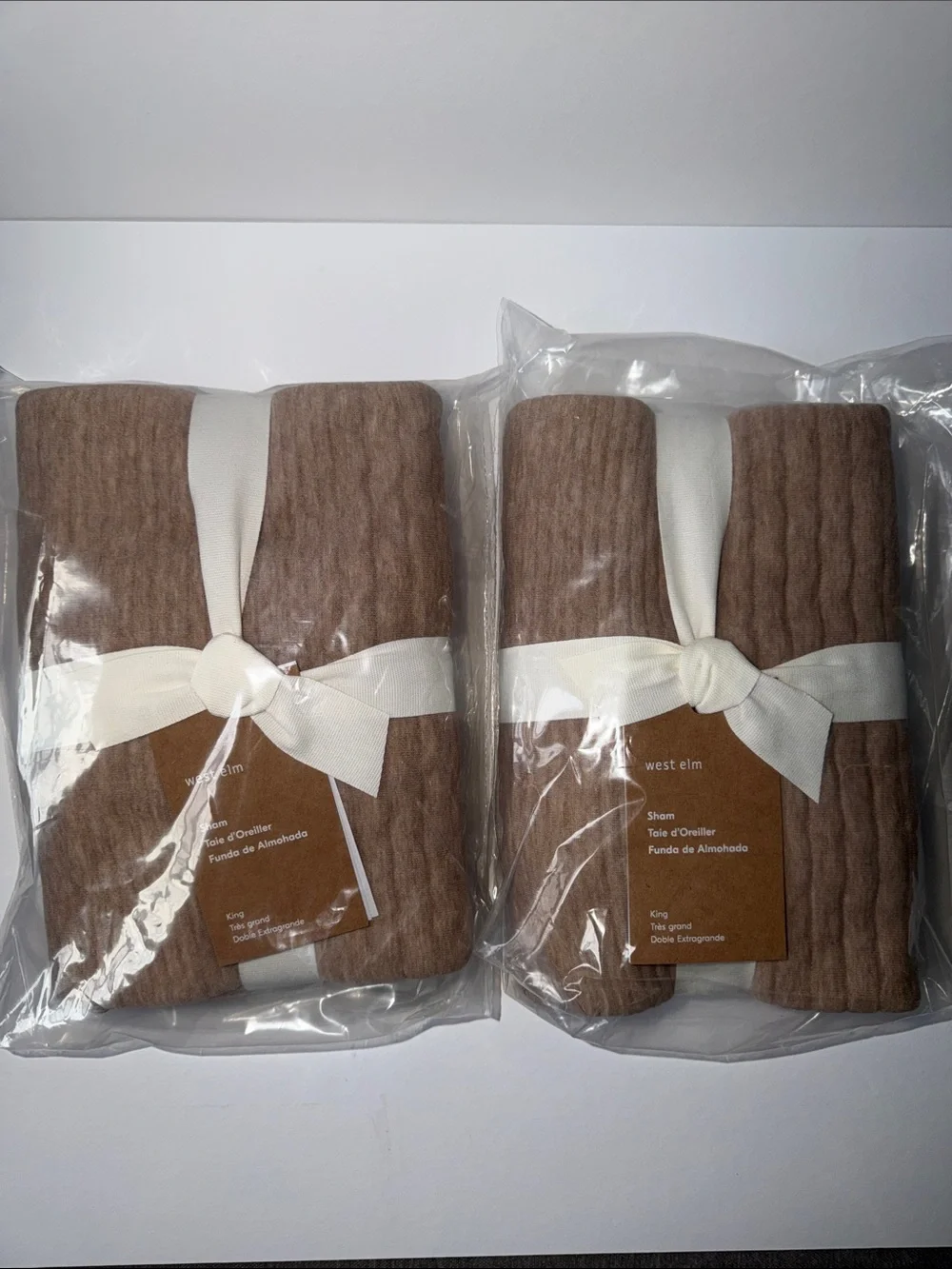 West Elm Taupe Brown Cotton Pillow Shams - Set of 2 king size new